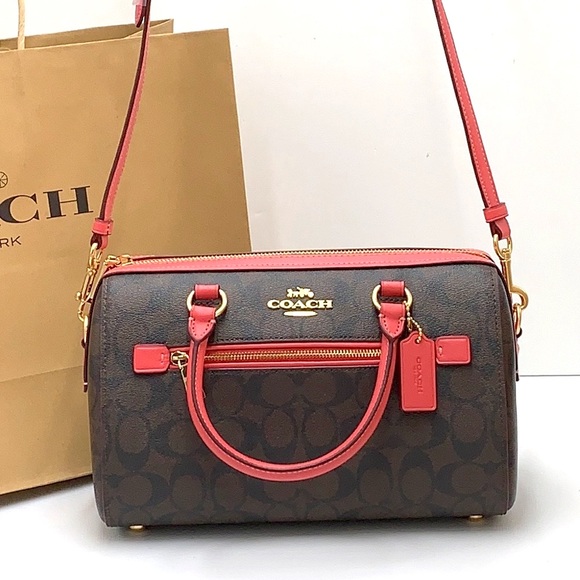 COACH NWT Coach Rowan Satchel In Signature Canvas Brown Watermelon Color - Picture 2 of 16